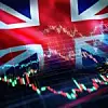 UK Financial Market Stock Market Data and British Flag Overlay