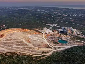 Aerial. Big stone quarry aerial view. Loule Portugal.
