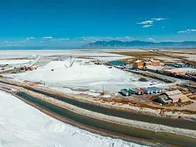 Salt Lake City, Utah landscape with desert salt mining factory