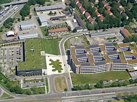 Neue Konzernzentrale in Karlsruhe-Durlach, Blick von einer Drohne