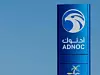 Adnoc Gas Station blue sign a petrol gas station in the Middle East.