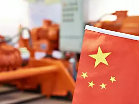 Chinese flag on industrial equipment