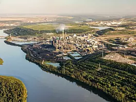 Aerial view Industrial Petrochemical Oil Refinery Fort McMurray