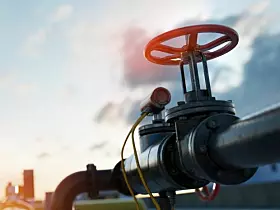 Gas tap with pipeline system at natural gas station.