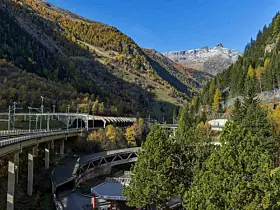 Amazing panorama of Alps and Lotschberg Tunnel under the mountain, Switzerland