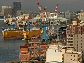 View from Cijin Island old town over the harbour of Kaohsiung City, Taiwan