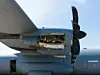 BERLIN, GERMANY - MAY 21, 2014: Turboprop engine Rolls-Royce AE 2100D3 of a military transport aircraft Lockheed Martin C-130J Super Hercules. US Air Force. Exhibition ILA Berlin Air Show 2014