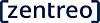 Zentro-Logo in dunkelblauer Schrift auf weißem Hintergrund. Außenherum eckige Klammern